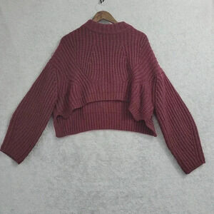 Gracia Womens Burgundy Chunky Knit Cropped Sweater Size M  4CT